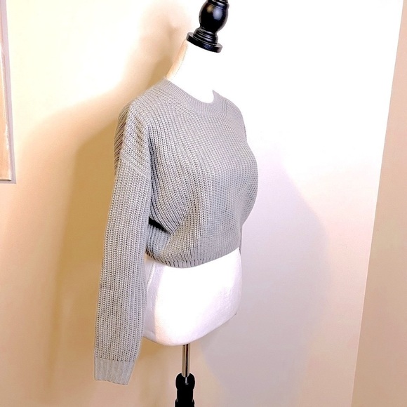 NWT Elodie Cropped Knit Crewneck Long Sleeve Sweater Silvery Grey Size XS - Picture 3 of 9